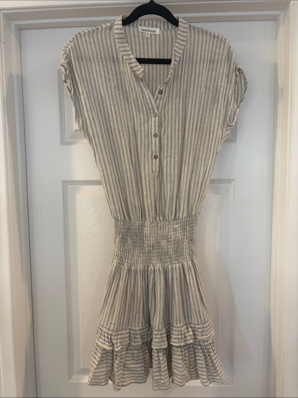 Heartloom Beige and Gray Striped Smocked Mini Dress